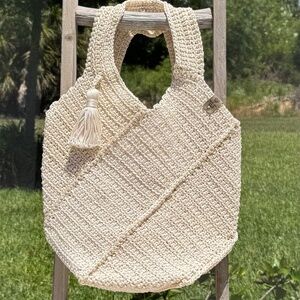 Handmade Crochet Bag, Tote in Beige